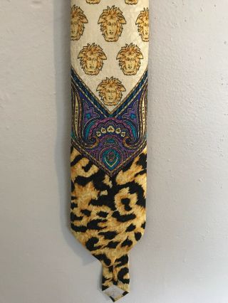 Gianni Versace Silk Tie Medusa Barocco Black Gold Leopard Rare Vintage Auth