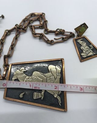 Vtg Casa Maya Mexico Copper Brass Black Enamel Large Pendant/Dangle Earrings 4