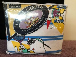 Vintage Nos Peanuts Snoopy & Woodstock 3 Piece Twin Flannel Bed Set 1958 - 1965
