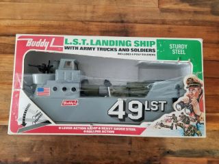 Vintage Buddy L Pressed Steel Navy Landing Craft 49 Lst & Accessories 5149