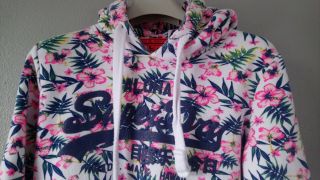 Superdry Women ' s Vintage Logo Tri - Colour Hoodie Ice Marl Tropical Hawaii size L 2