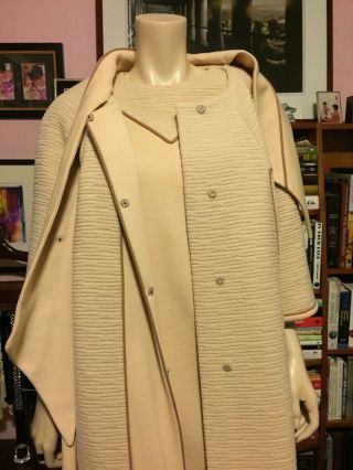 Vintage 1960s Lilli Ann Fabulous 2 Pc Dress Suit Paneled Knit Coat Neck Scarf Xl