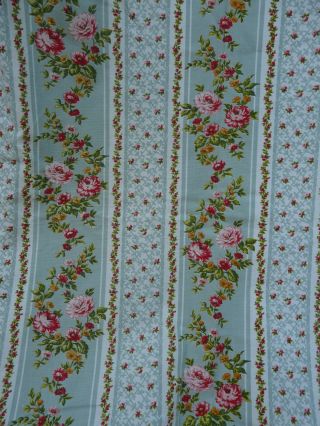 Vintage Pair French Curtain Drape Cotton 18th Century Style Ready To Hang