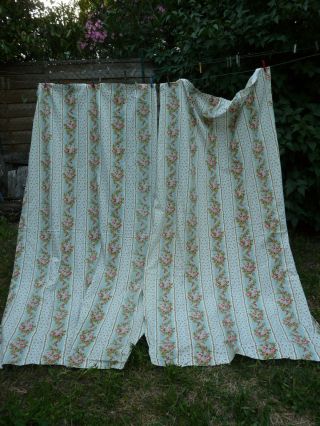 Vintage Pair French Curtain Drape cotton 18th century style READY to hang 2