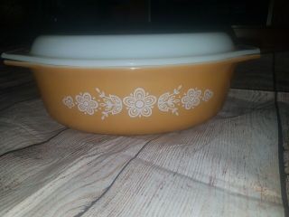 Vintage Pyrex 2.  5 Quart Gold/butterscotch Oval Casserole Dish Bowl With Lid 045