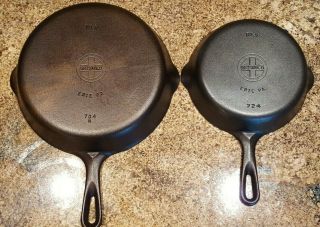 Vintage Restored Griswold Small Logo 5 & 8 Cast Iron Skillets: Circa 1939 - 57)
