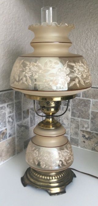 Vintage Quoizel " Satin Lace " Hurricane Table Lamp 1978 C - 267ba Large 23 1/2 " H
