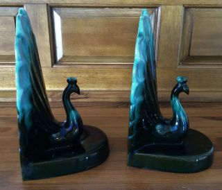 Vintage Blue Mountain Pottery Peacock Bird Book Ends 5