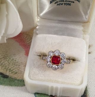 Antique Jewellery Gold Ring With Ruby White Sapphires Vintage Deco Jewelry 6