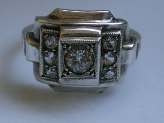 Antique Art Deco French White Metal? Silver White Sapphire Ring Size O And 1/2