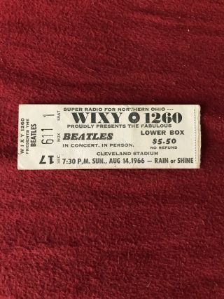 Beatles Vintage 1966 Cleveland Stadium Ticket Stub Aug 14 Rare Wixy