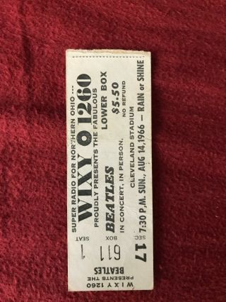 Beatles VINTAGE 1966 CLEVELAND STADIUM Ticket Stub Aug 14 Rare WIXY 2