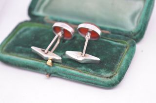 Vintage Sterling Silver cufflinks with an Art Deco Red Carnelian design B717 4