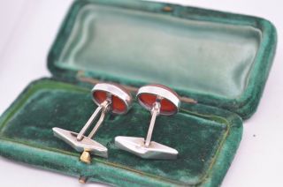 Vintage Sterling Silver cufflinks with an Art Deco Red Carnelian design B717 5