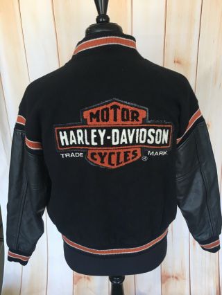 Vtg Harley Davidson Usa Letterman Jacket Leather Wool Blend Mens Small Flaw