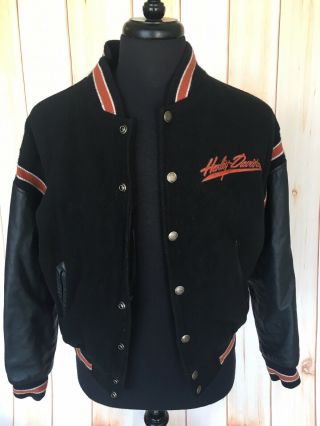 Vtg Harley Davidson USA Letterman Jacket Leather Wool Blend Mens Small FLAW 2