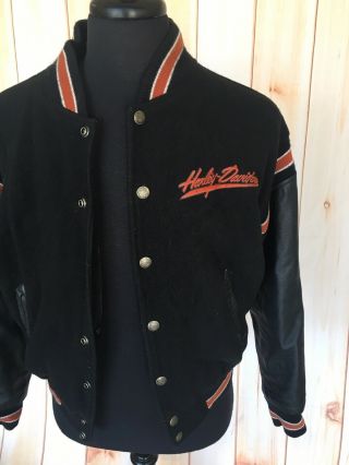 Vtg Harley Davidson USA Letterman Jacket Leather Wool Blend Mens Small FLAW 4