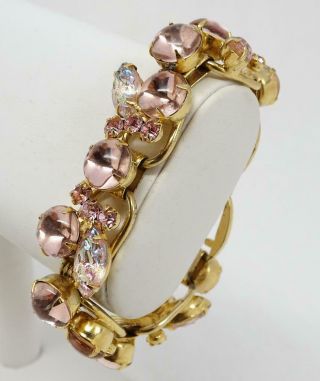 Vtg D&e Juliana Pink Ab Lava Art Glass & Domed Cabochon & Rhinestone Bracelet