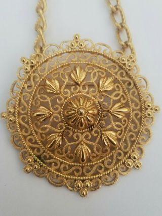 Rare Crown Trifari Gold Etruscan 3 1/2 " Pendant / Brooch / Necklace