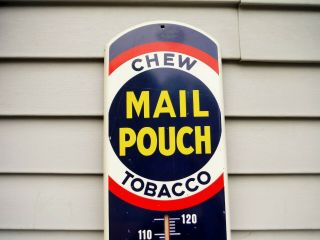 Vintage Chew Mail Pouch Tobacco Metal Thermometer Man Cave NR 38.  5 
