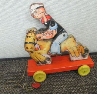 RARE Vintage 1929 FISHER PRICE POPEYE COWBOY WOOD PULL TOY 705 5