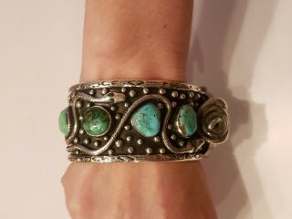 Old Pawn Vintage Navajo Sterling Silver And Turquoise Bracelet/watch