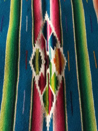 Vintage Mexican Saltillo Serape Wool Wall Hanging/ Table Runner.  Great Colors