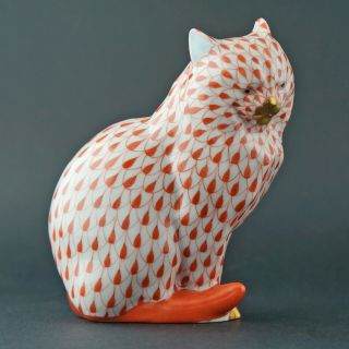 Vintage Herend Hungary Orange Fishnet Persian Cat,  Porcelain Figurine 5383,  Nr