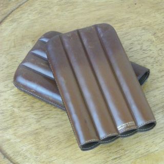 Vintage Mens Saddle Leather 4 Tube Cigar Case Made In England