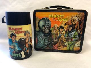 Vintage Planet Of The Apes Aladdin Metal Lunchbox And Matching Thermo Bottle