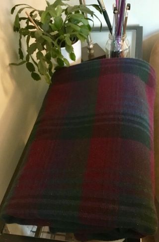 Vintage Fairbo 100 Wool Plaid Camp Blanket Large Made In Usa Purple And Blue