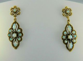 Vintage 14k Yellow Gold Opal Drop/dangle Earrings