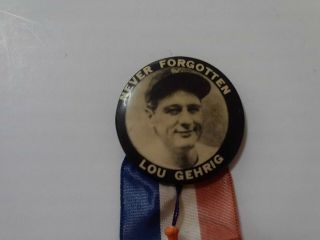 Rare 1941 Lou Gehrig Never Forgotten Pin With Ribbon And Bat - Glove 2