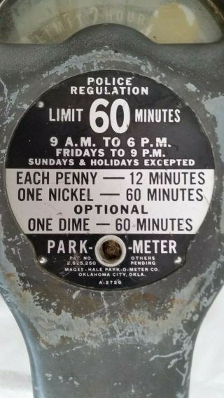 Vintage Park O Meter Parking Meter No keys 2 Hour 1 Cent Penny Nickel Dime 2