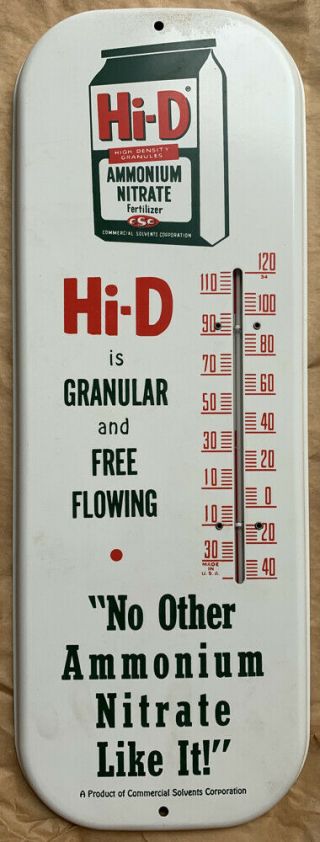 Rare Hi - D Fertilizer Vintage Advertising Thermometer Tin Graphics Old Stock