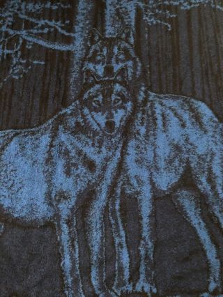 Vintage San Marcos Wolf Reversible Blue Black Heavy Blanket 86 x 46 Wolves 4