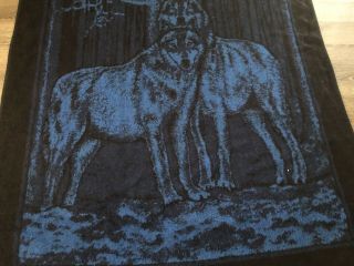 Vintage San Marcos Wolf Reversible Blue Black Heavy Blanket 86 x 46 Wolves 6
