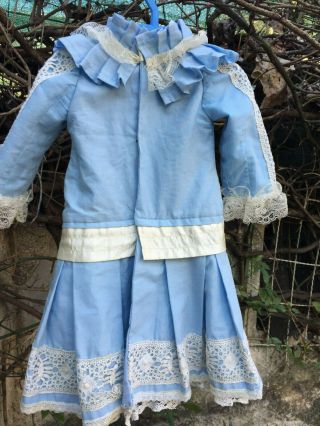 ANTIQUE cotton dress and the hat for FRENCH doll Jumeau Steiner size 11 - 12 broo 2