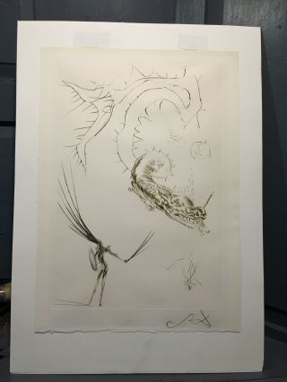 Vintage Salvador Dali Tristin And The Dragon Color Etching Pencil Signature