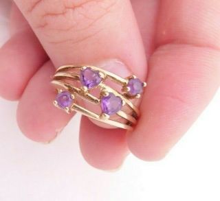 9ct Gold Four Stone Amethyst Ring,  9k 375