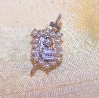 Vintage Phi Delta Theta Fraternity 14k White Gold Pin / Badge,  Seed Pearls Old