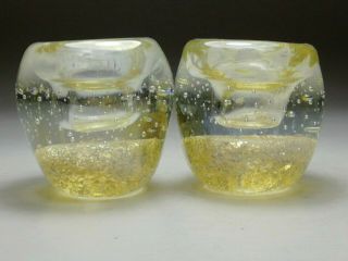 2 X (pair) Rare Vintage Murano Art Glass Candle Holders Gold Leaf Signed Venini