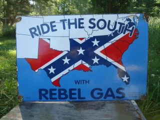 Rare Old 1953 Rebel Gasoline Porcelain Enamel Gas Pump Sign Whistler,  Alabama