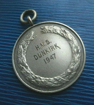 Unusual Silver Football Fob Medal 1947 - HMS Dunkirk 4