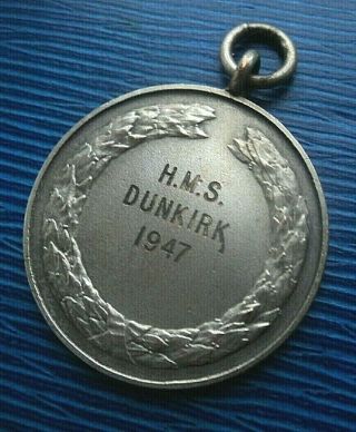 Unusual Silver Football Fob Medal 1947 - HMS Dunkirk 5