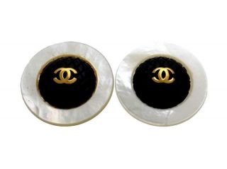 Authentic Vintage Chanel Earrings Cc Logo Round Black White Ea1635