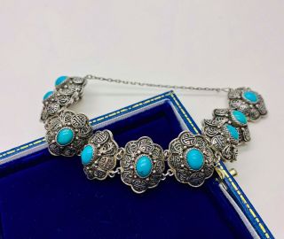 Vintage/antique Jewellery Stunning Turquoise Silver Bracelet