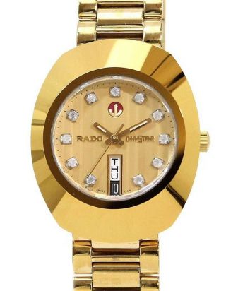 Vintage Rado Diastar Automatic Gold Plated Swiss Mens Wrist Watch White Diamond 2