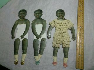 3 Antique African American Lithographed Paper Dolls Printed In Germany