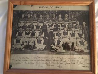 Rare Vintage Framed Arsenal Football Team Photo Print 1934 - 35 Season Signed